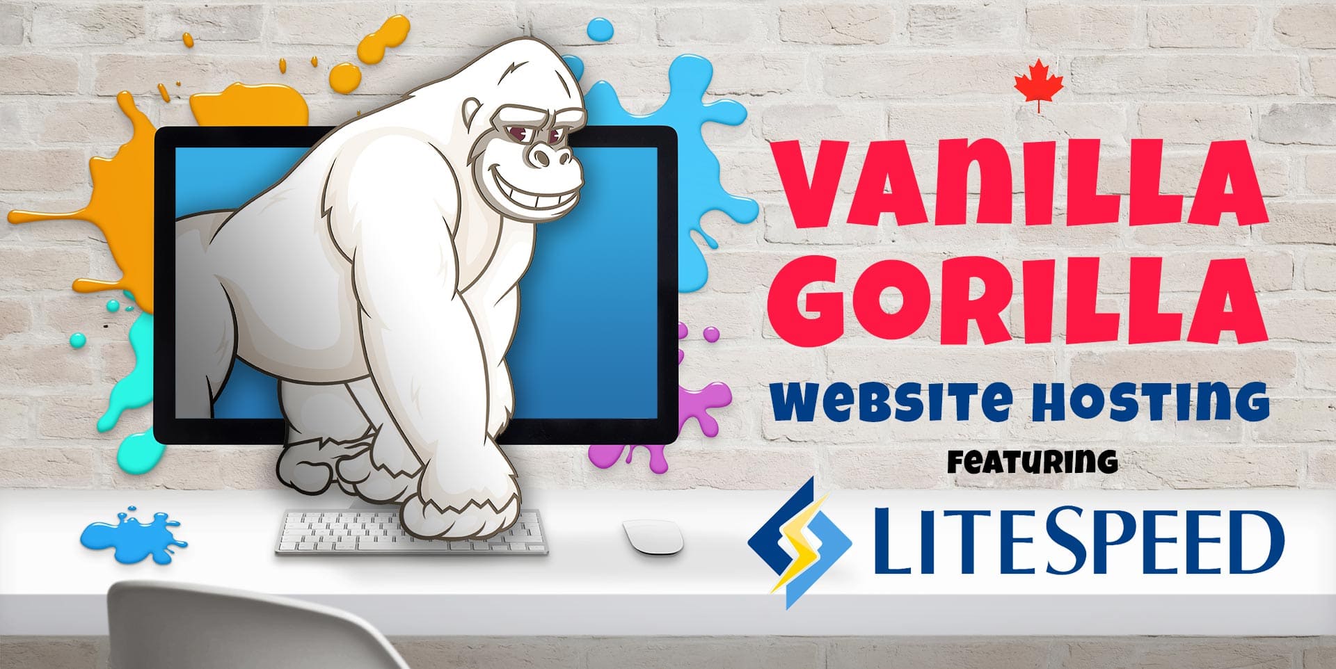 Vanilla Gorilla character reaching through monitor onto desktop